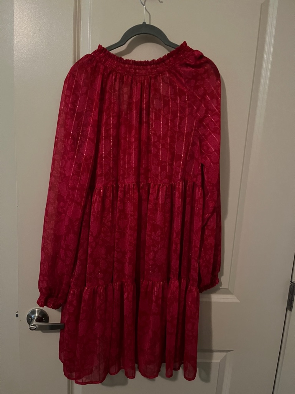 On 34th tiered red floral spring ruffle coquette red tie back dress wedding